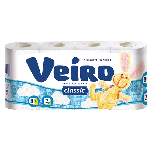 Туалетная бумага Veiro 2-х слойная, Classic, белая, 8 шт.