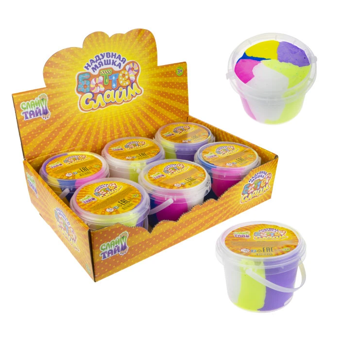 Слайм Тайм Баттер слайм, разноцветный, банка 10см, 6 шт.