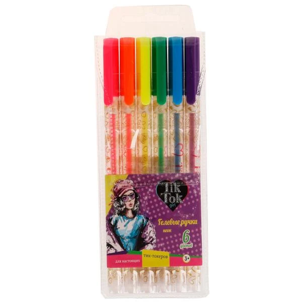 Ручки гелевые неон, 6 цветов TIK TOK GIRL Ручки гелевые неон, 6 цветов TIK TOK GIRL