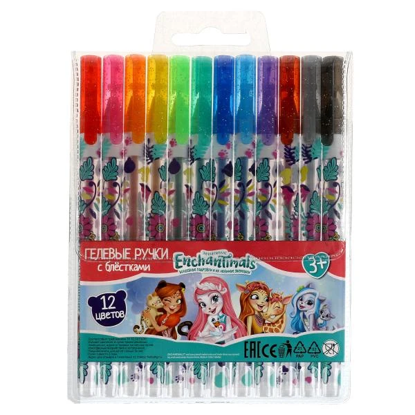 Ручки гелевые ЭНЧАНТИМАЛС с блёстками, 12 цветов Умка