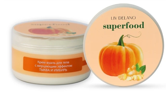 LIV DELANO SUPERFOOD Крем-вуаль для тела с мерцающим эффектом ТЫКВА И ИМБИРЬ,