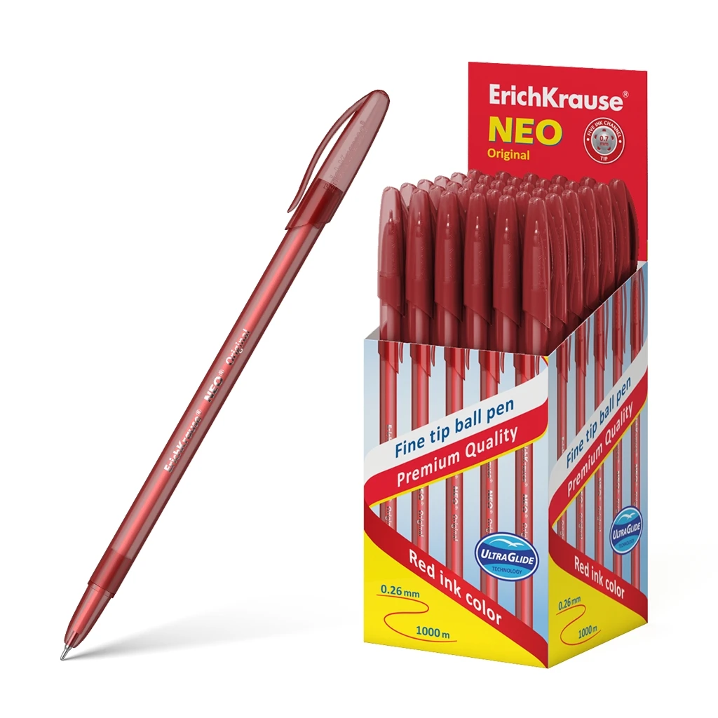 Ручка шариковая ErichKrause® Neo® Original, цвет чернил красный (в коробке по 50