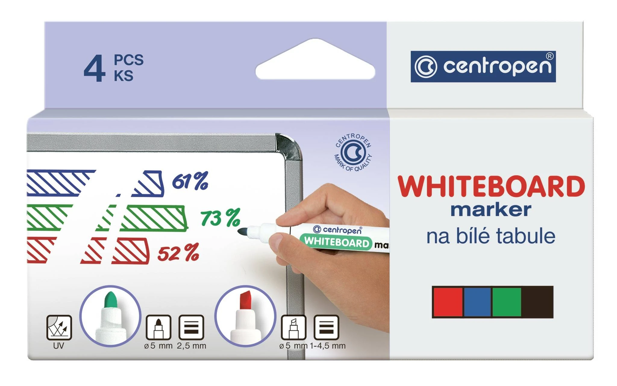 Маркер д/бел.досок CENTROPEN BOARD 2,5 мм ассорти круглый 4 шт.цв. европодвес: