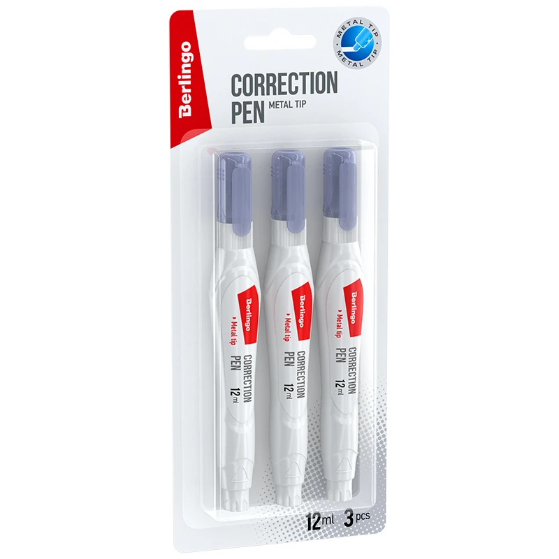 Корректирующий карандаш Berlingo, 12мл, металлический наконечник, 3шт, блистер,