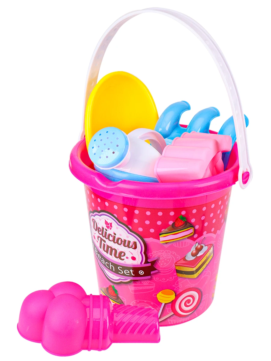 Песочный набор "Пляжный-13" (вед., лопат., граб., 2 форм., лейка) в
