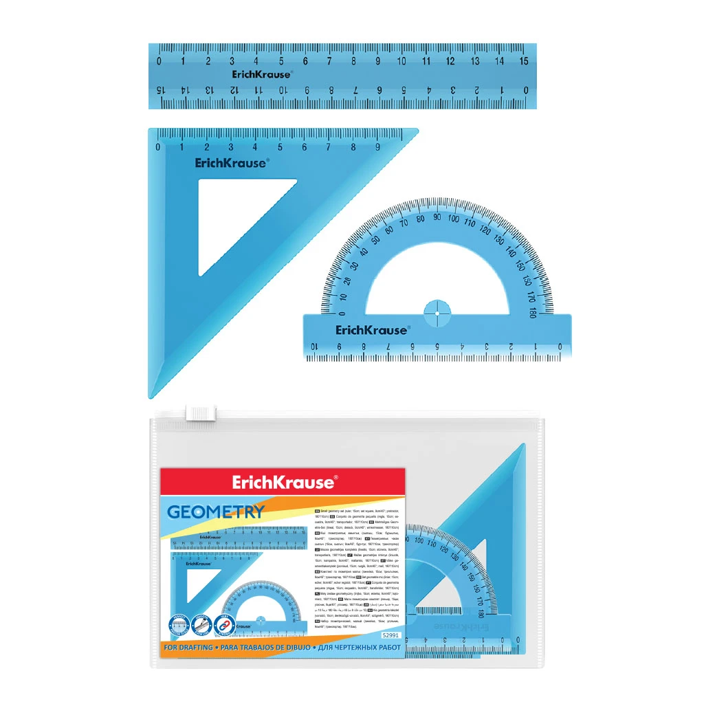 Набор геометрический малый Erich Krause Standard (линейка 15см, угольник