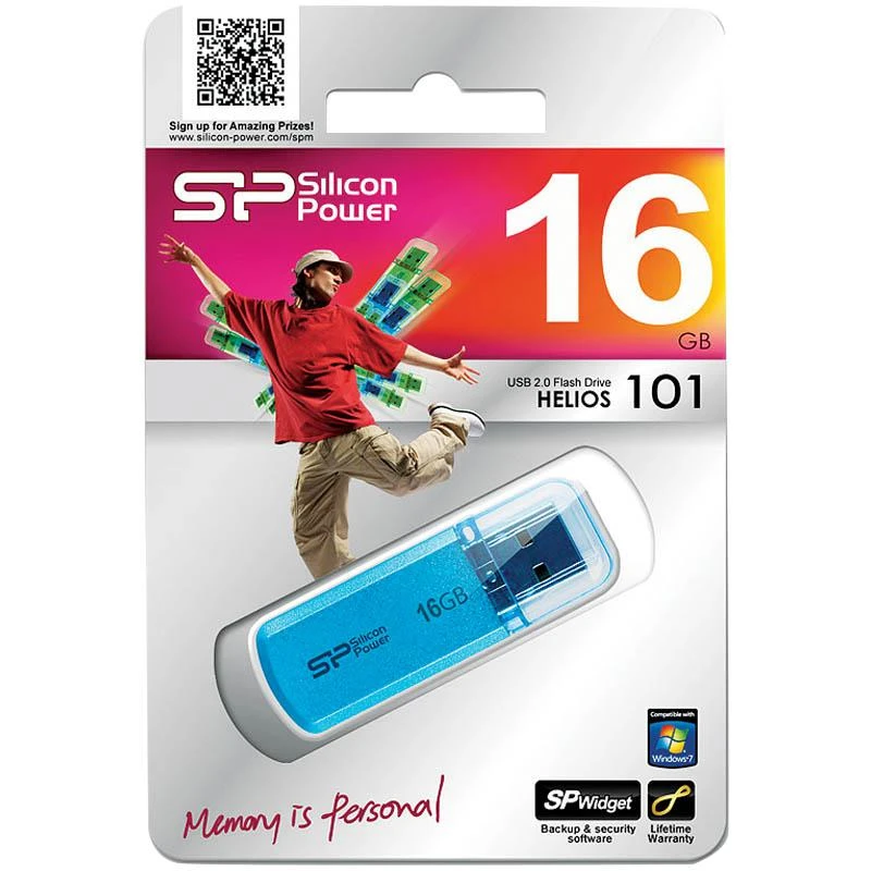Память SiliconPower USB Flash 16GB USB2.0 Helios 101 голубой (металл.корпус):