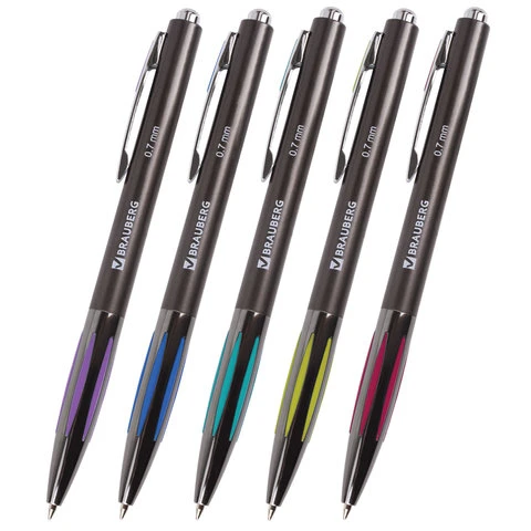 Ручка шариковая автоматическая с грипом BRAUBERG "Stripe", СИНЯЯ,