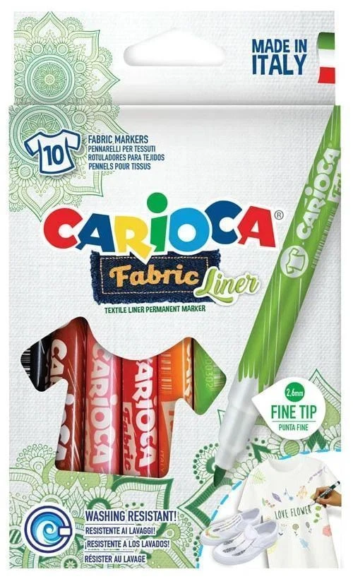 Фломастеры Carioca FABRIC LINER для ткани 10 цв. кругл. корп. водостойкие карт.