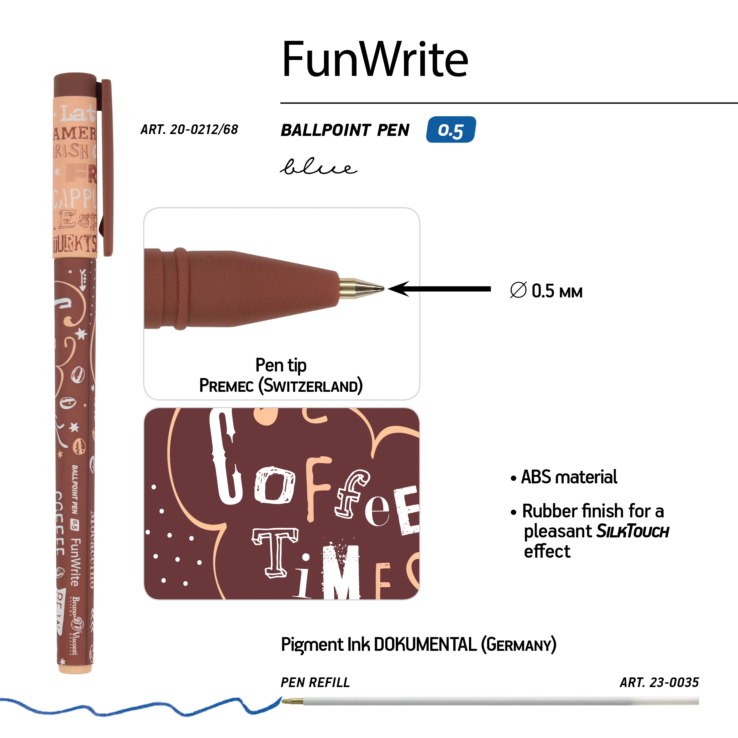 РУЧКА "FunWrite. Coffee Time. Латте" ШАРИКОВАЯ, 0.5 ММ, СИНЯЯ