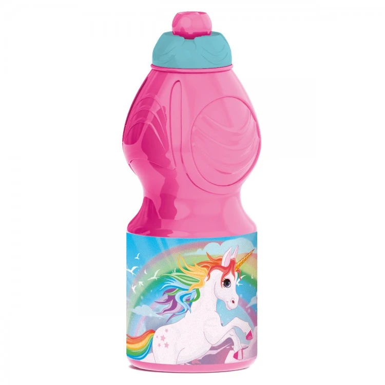 Бутылка пластиковая (спортивная, фигурная, 400 мл) Единороги