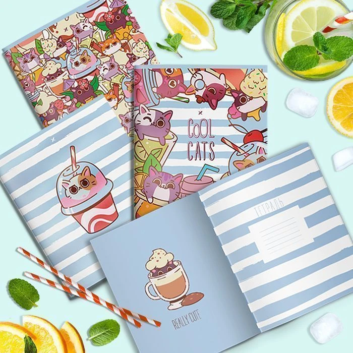 Тетрадь LOREX А5 48 л. кл. скреп. COCTAIL KITTENS мел. карт. soft touch лак выб.