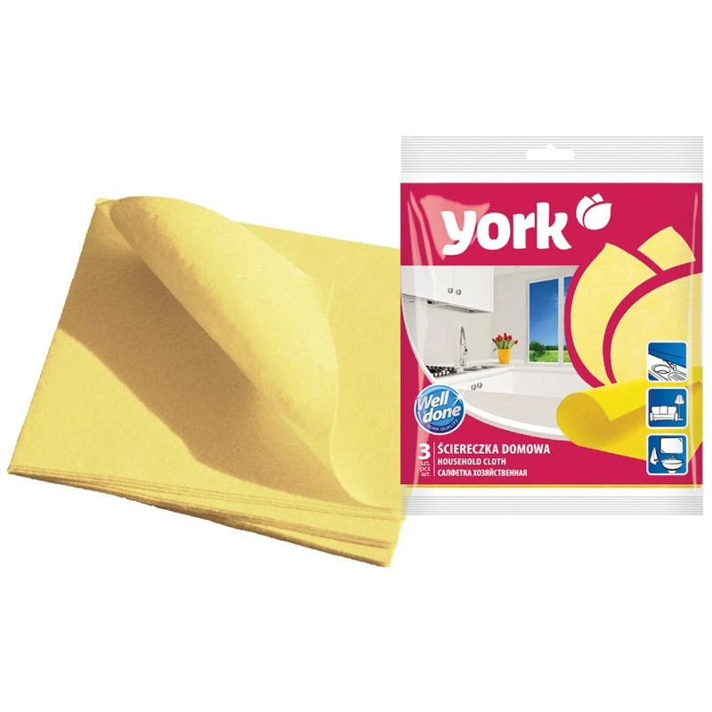 Салфетка для уборки York, вискоза, полиэстер, 35*35см, 3шт., европодвес. 020010