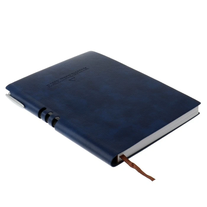 Ежедневник недатированный А5, 140 листов в клетку, с ручкой, обложка кожзам,