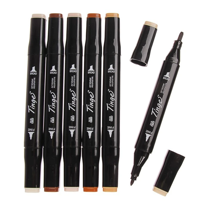 Набор маркеров Superior Tinge, профессиональные, двусторонние, чёрный корпус, 6