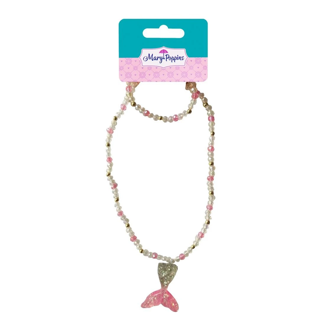 Набор бусы и браслет с подвеской "Русалка" 4*3 см., роз.