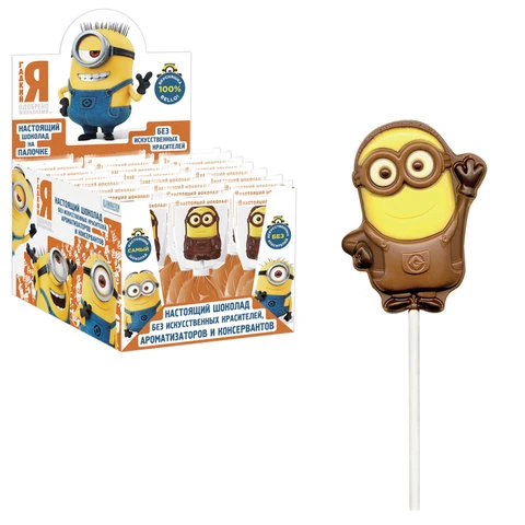 Шоколад фигурный с печеньем на палочке "Миньон", молочный, 24 г, Шоколад фигурный с печеньем на палочке "Миньон", молочный, 24 г,