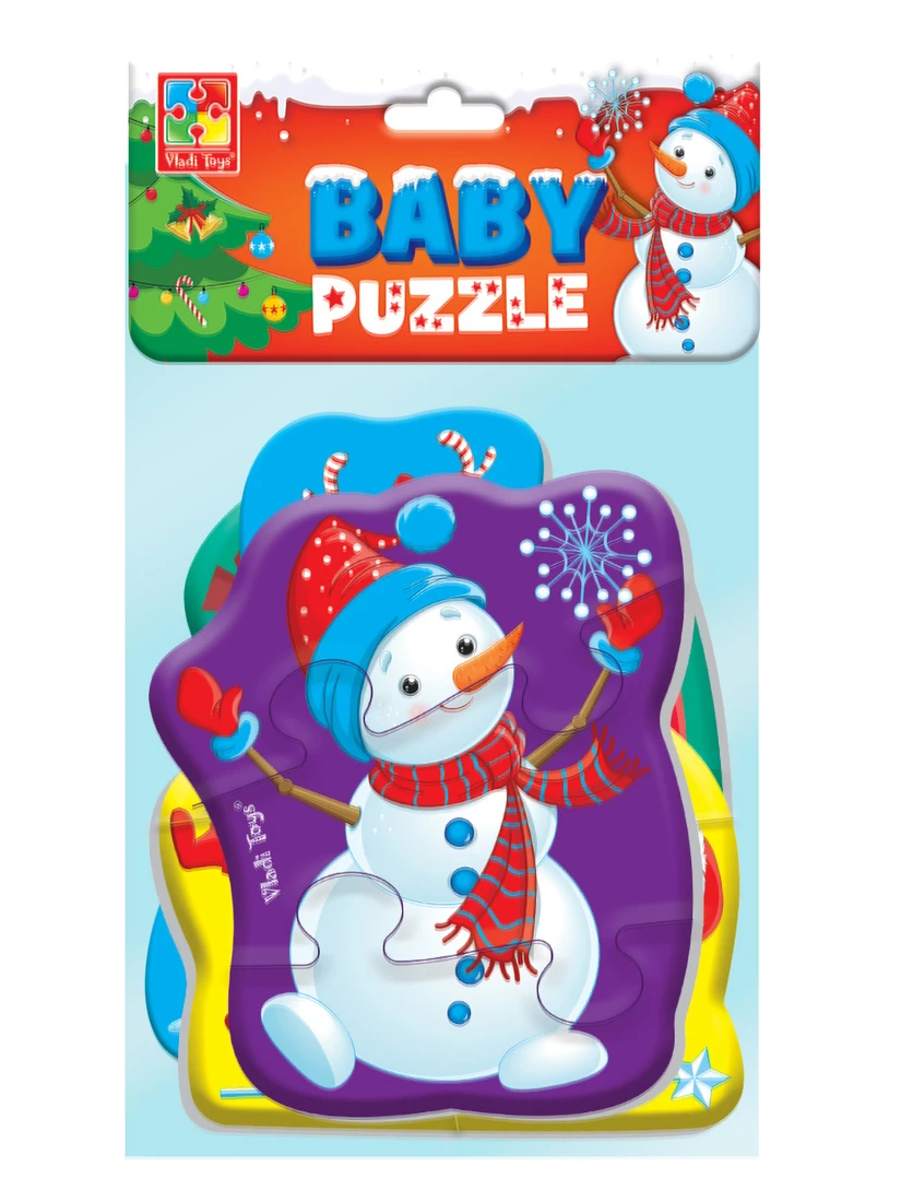 Мягкие пазлы Baby puzzle Новогодние приключения 4 картинки, 13 элементов