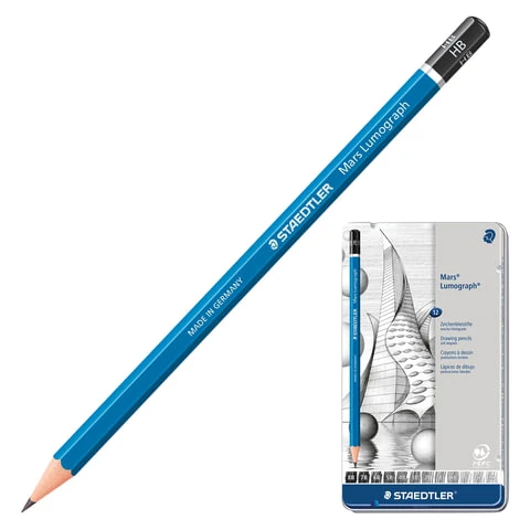 Карандаши чернографитные STAEDTLER ПРЕМИУМ в НАБОРЕ из 12 шт., Mars Lumograph, Карандаши чернографитные STAEDTLER ПРЕМИУМ в НАБОРЕ из 12 шт., Mars Lumograph,