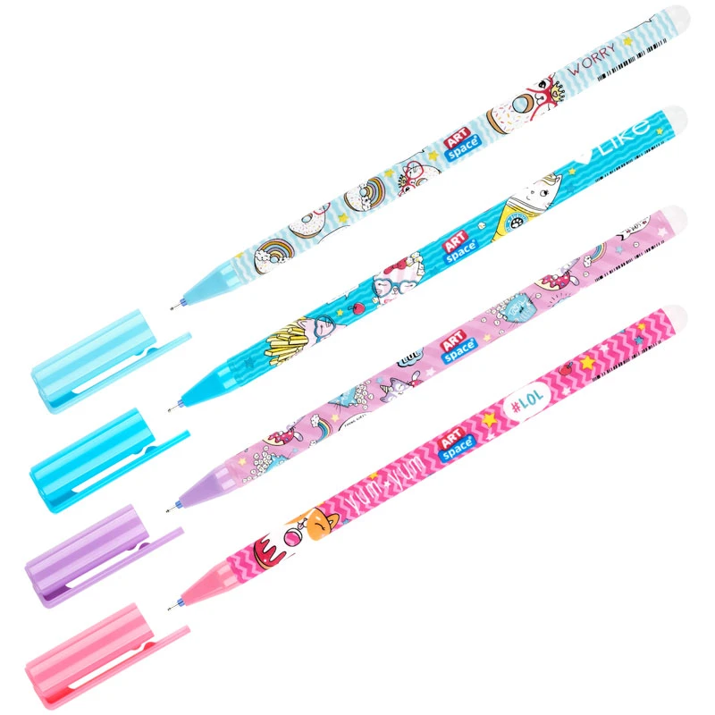 Ручка гелевая стираемая ArtSpace "Кот-сластена" синяя, 0,38мм, корпус