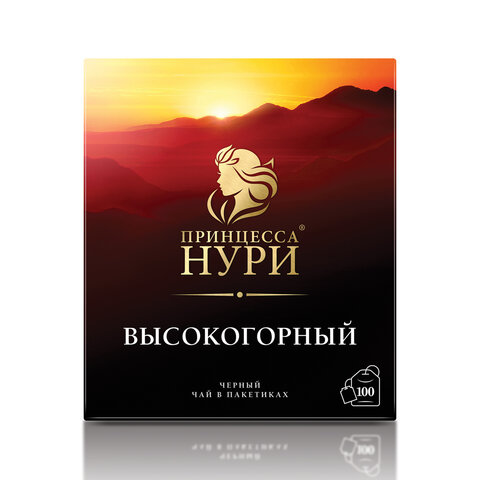 Чай ПРИНЦЕССА НУРИ "Высокогорный" черный, 100 пакетиков по 2 г,