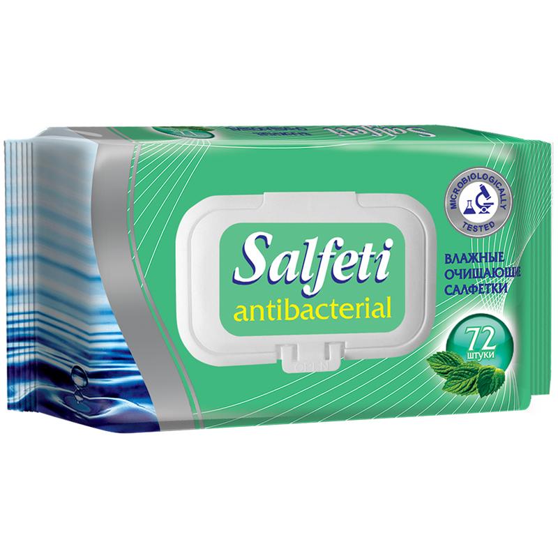 Салфетки влажные Salfeti, 72шт., антибактериальные, клапан Салфетки влажные Salfeti, 72шт., антибактериальные, клапан