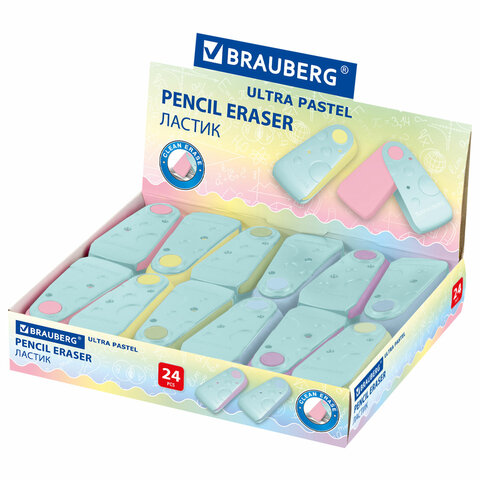 Ластик BRAUBERG "ULTRA PASTEL", 57х24х15 мм, пастельные цвета ассорти,