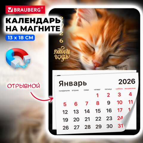 Календарь отрывной на магните на 2026 г., BRAUBERG, 130х180 мм, склейка,