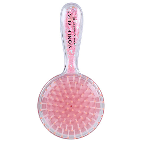 Расческа для волос массажная 15х7 см, с блестками прозрачный/розовый, MONTE VITA