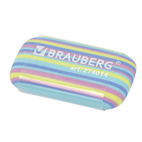 Ластик BRAUBERG "PASTEL STRIPES", 45х24х10 мм, пастельные цвета