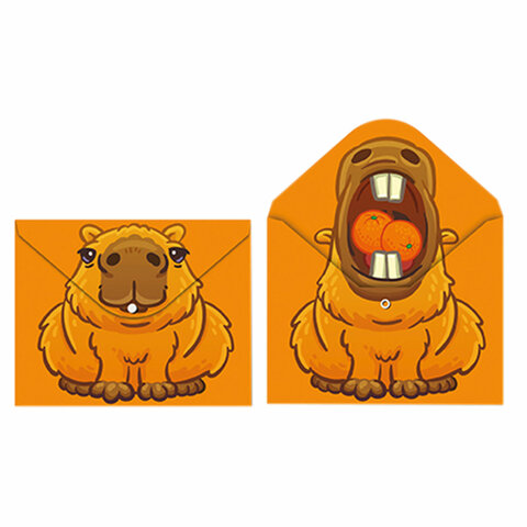 Папка-конверт с двухсторонней печатью и кнопкой "Капибара", А4, 180 Папка-конверт с двухсторонней печатью и кнопкой "Капибара", А4, 180