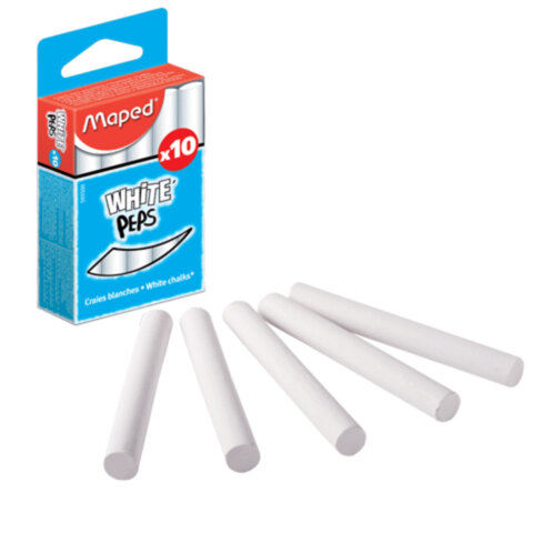 Мелки MAPED (Франция), набор 10 шт., белые, круглые, специальная формула Мелки MAPED (Франция), набор 10 шт., белые, круглые, специальная формула