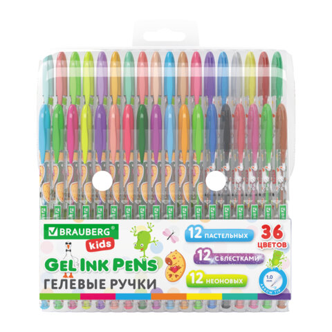 Ручки гелевые BRAUBERG KIDS "CUTE ANIMALS", НАБОР 36 ЦВЕТОВ, корпус с Ручки гелевые BRAUBERG KIDS "CUTE ANIMALS", НАБОР 36 ЦВЕТОВ, корпус с