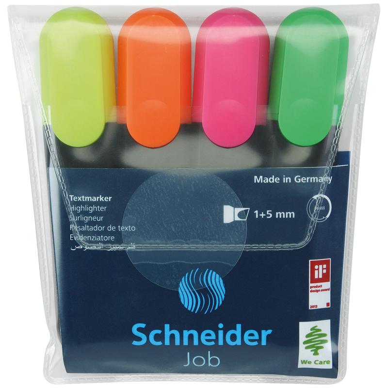 Набор текстовыделителей Schneider "Job" 4цв., 1-5мм, прозрачный чехол Набор текстовыделителей Schneider "Job" 4цв., 1-5мм, прозрачный чехол