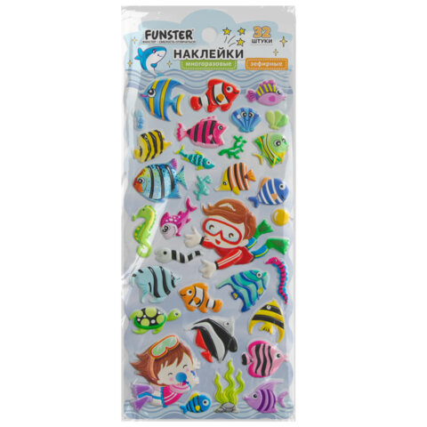 Наклейки зефирные "Животный мир", 19х9,5 см, ассорти 8 видов, FUNSTER