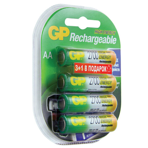 Батарейки аккумуляторные GP, АА (HR6), Ni-Mh, 2600 mAh, 4 шт. (ПРОМО 3+1),