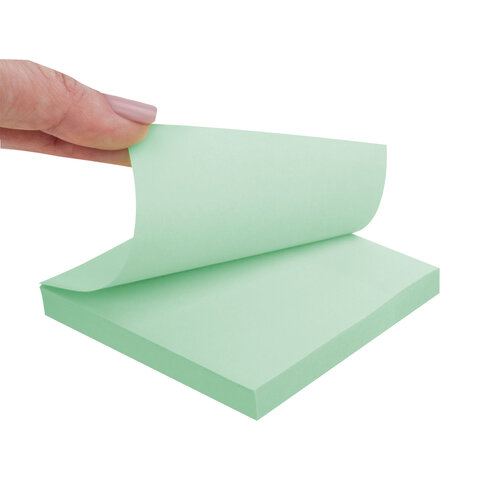 Блок самоклеящийся (стикеры) STAFF STANDARD, ПАСТЕЛЬНЫЙ 76х76 мм, зеленый, 100