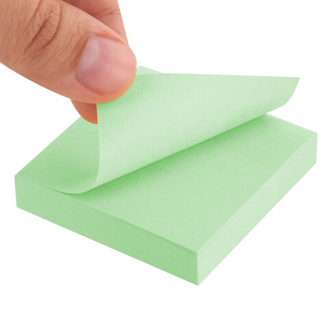 Блок самоклеящийся (стикеры) STAFF STANDARD, ПАСТЕЛЬНЫЙ 51х51 мм, зеленый, 100