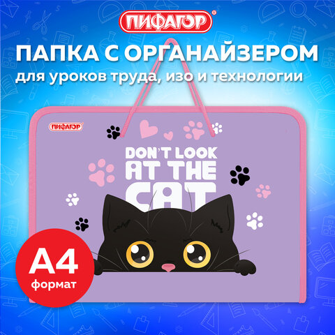 Папка для труда на молнии с ручками ПИФАГОР А4, 1 отделение, пластик,