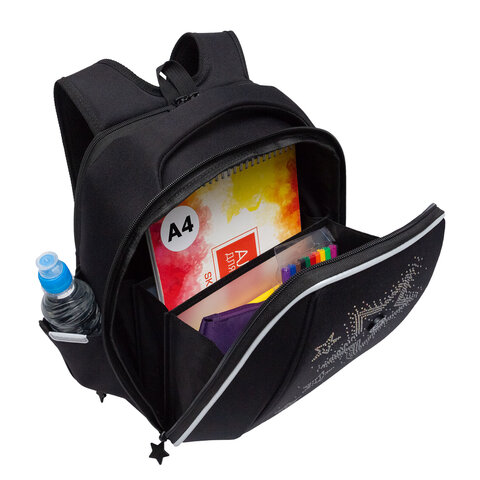 Ранец GRIZZLY анатомическая спинка, с брелоком, для девочек, "STARS", Ранец GRIZZLY анатомическая спинка, с брелоком, для девочек, "STARS",