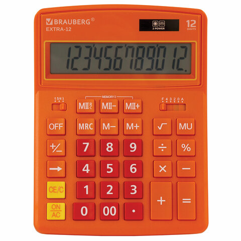 Калькулятор настольный BRAUBERG EXTRA-12-RG (206x155 мм), 12 разрядов, двойное