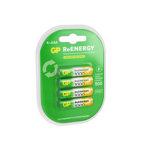 Батарейки аккумуляторные GP ReEnergy Ni-Mh мизинчиковые КОМПЛЕКТ 4 шт., ААА Батарейки аккумуляторные GP ReEnergy Ni-Mh мизинчиковые КОМПЛЕКТ 4 шт., ААА