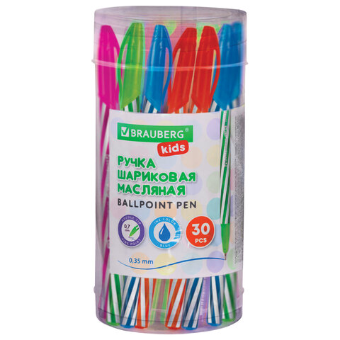 Ручка шариковая масляная BRAUBERG KIDS "TWIST", СИНЯЯ, корпус ассорти,