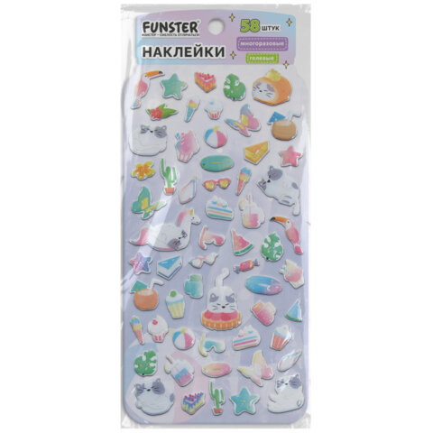 Наклейки гелевые "Вкусный микс", 17,5х9 см, ассорти 6 видов, FUNSTER Наклейки гелевые "Вкусный микс", 17,5х9 см, ассорти 6 видов, FUNSTER
