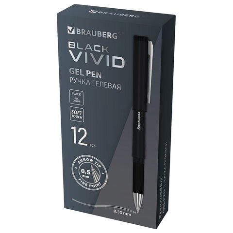 Ручка гелевая с грипом BRAUBERG "BLACK VIVID", ЧЕРНАЯ, корпус