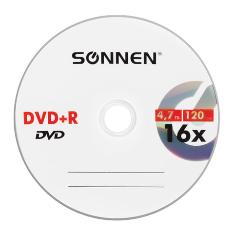 Диск DVD+R (плюс) SONNEN 4,7 Gb, 16x, Cake Box (упаковка на шпиле), КОМПЛЕКТ 50 Диск DVD+R (плюс) SONNEN 4,7 Gb, 16x, Cake Box (упаковка на шпиле), КОМПЛЕКТ 50