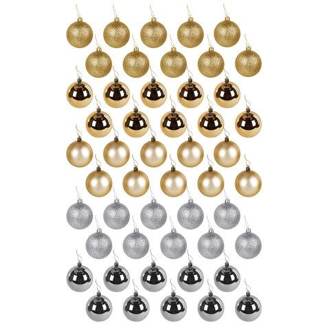 Шары елочные НАБОР 50 шт., 6 см, "Gold&Silver Spark", пластик, Шары елочные НАБОР 50 шт., 6 см, "Gold&Silver Spark", пластик,