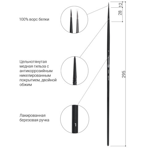 Кисть художественная проф. BRAUBERG ART CLASSIC, белка, круглая, № 1, длинная