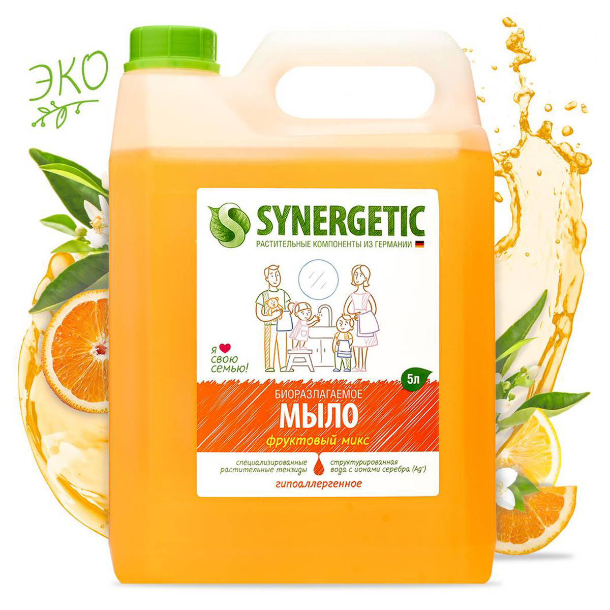 Мыло жидкое Synergetic "Фруктовый микс", канистра, 5л