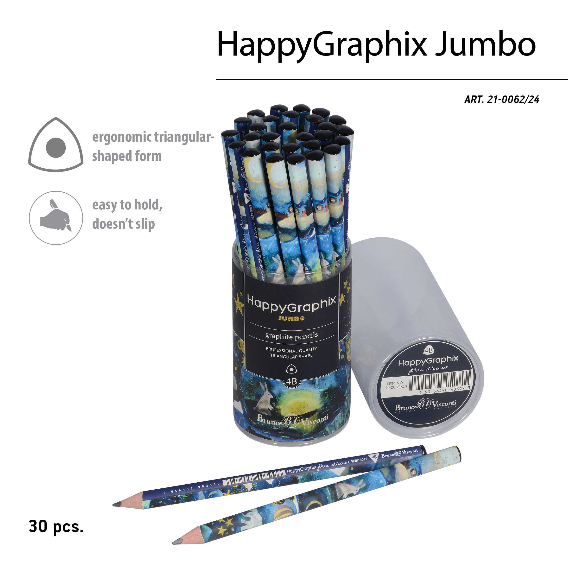 КАРАНДАШ ЧЕРНОГРАФИТОВЫЙ "HappyGraphix Jumbo. Сон" 4В, 3.5 MM